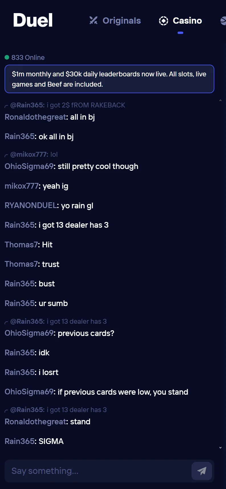 Duel Live Casino - live chat with dealers